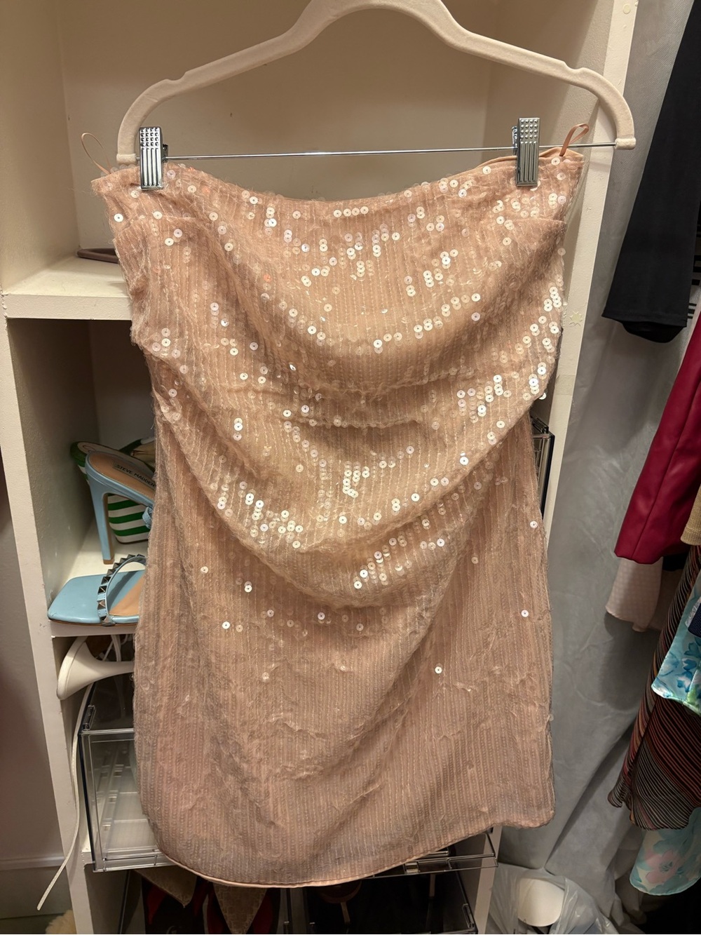 Zara Sequin Pink Strapless Dress